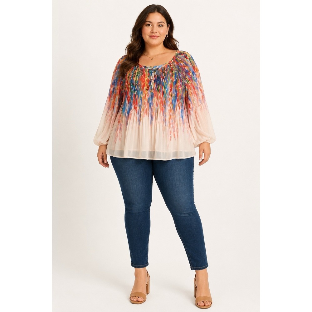 NWT Anthropologie Fig & Flower 3X Pleated Chiffon Peasant Blouse Sheer Boho Top